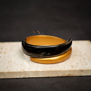 Vietnam Artisanat Écologique Corne De Buffle Bijoux Demi-Laque Jaune Manchette Bracelets pour Femmes - Product Image 6