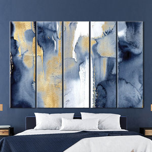 ภาพพิมพ์บนผ้าใบสีน้ำเงินกรมท่าและสีทองแบบนามธรรมสมัยใหม่ - ศิลปะติดผนังร่วมสมัย,5P:Gallery Wrapped - Product Image 1