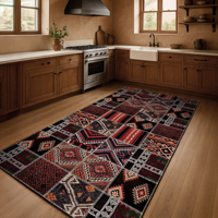 Emirgan Chenille Patchwork Ethnic Turkish Rug Digital Print Vintage Kilim Style Boho Traditional Pattern Floral Runner Carpet