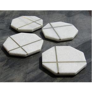 Haute demande ronde marbre laiton antiadhésif pierre naturelle tasse sous-verre avec support en métal en gros pour la maison et l'hôtel - Product Image 3