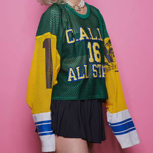 Camiseta de manga larga de malla de algodón con estampado personalizado, camiseta de fútbol americano de malla para mujer, fabricante OEM - Product Image 4