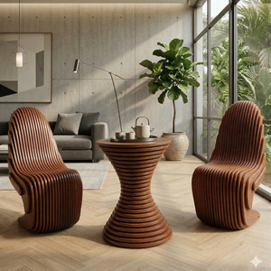 Conjunto de Mesa y Sillas Cantilever de Madera Impermeable y Ecológico Moderno para Uso en Exteriores y Sala de Estar - Product Image 1