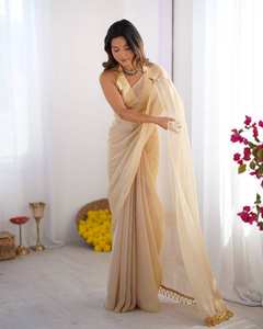 Tenue de soirée exclusive Collection de saris en organza Rides Séchage rapide Style moderne Disponible Tarif de gros pour décontracté - Product Image 1