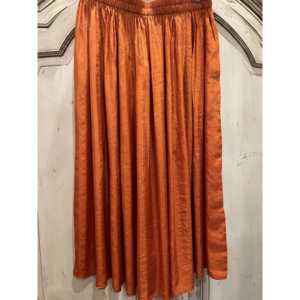 <b>Orange</b> Satin Straight <b>Skirt</b> with Elastic Waist Shiny Floral Print XS Size for Spring or Winter Formal Wear - Product Image 1