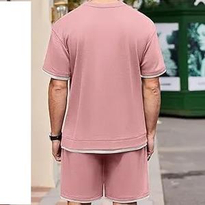 Camiseta y conjunto corto para hombre, camisetas de manga corta a la moda de verano de 2 piezas para hombre, tela tejida personalizada, informal, Color sólido de alta calidad - Product Image 2