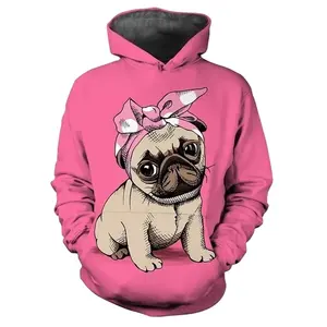 Obral besar mode baru kaus anjing Pug 3D Atasan Wanita Pria hoodie baju jalanan motif Pullover lengan panjang kasual