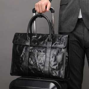 Retro Design Genuine Leather Briefcase Lightweight Portable Handbag for <b>Men</b> Women Zipper Closure Laptop <b>Bag</b> for Business Travel - Product Image 3