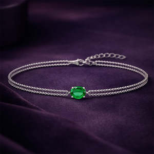 NOVAMART Fine Silver Green <b>Copper</b> Charm <b>Bracelet</b> with Double Chain Rhodium Plated Geometric Solitaire Design Trendy Religious St - Product Image 2