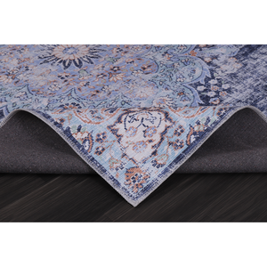Netline Home Traditional Blue Abstract Medallion Washable Machine Made <b>Rug</b> Design 1487 - Product Image 4