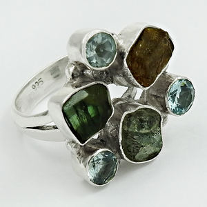 Tourmaline Blue Topaz Rough Stone <b>Ring</b> 925 Sterling Silver Jewelry Fine <b>Rings</b> Wholesale Handmade for <b>Girls</b> Jewellery - Product Image 3
