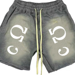 Pantalones cortos deportivos lavados con ácido para hombre, pantalones cortos deportivos para correr con bolsillo lateral, patrón sólido informal OEM - Product Image 2