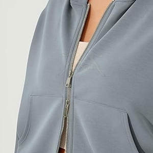 Comfortable Cotton Blend And Simple Design Cozy Zipper Crop <b>Top</b> Hoodie With <b>Long</b> <b>Sleeve</b> Design - Product Image 5