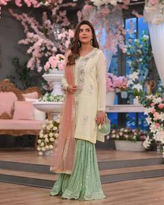 Zari & <b>Sequins</b> Embroidery Work Indian & Pakistani Party Wear <b>Top</b>-Bottom and Dupatta Set - Product Image 1