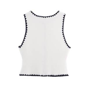 Women 2025 Autumn Breathable Button Contrast Embroidered Knitted Tank <b>Tops</b> V-Neck Casual - Product Image 2