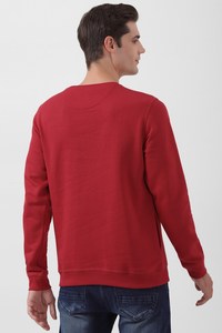 <b>Men</b> <b>Red</b> Crew Neck Pullover <b>Sweatshirt</b> Regular Fit Casual Knitted Cotton Solid Color Autumn Wear - Product Image 2