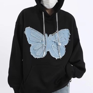 Custom Distressed Embroidered Applique Hoodie <b>for</b> <b>Men</b> 14oz 70% Cotton 30% Polyester Terry Zipper-Up Solid Pattern <b>Black</b> Hooded - Product Image 1
