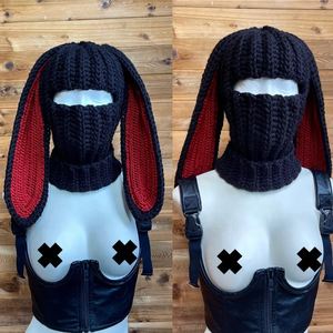 Nouveauté transfrontalière 2026 : Bonnet à oreilles de lapin, Bonnet à un trou, Cagoule tricotée à la main, Bonnet parent-enfant - Product Image 1