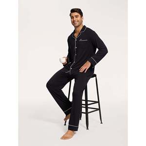 Premium <b>Men's</b> Long Sleeve <b>Pajama</b> <b>Set</b> Soft Cotton Silk Knitted Robe Casual Home Wear Custom Logo Print Pattern Combo Pieces - Product Image 1