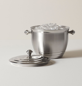 Seau à glace élégant en métal brossé doré avec un couvercle assorti et des poignées latérales. Disponible à prix de gros. - Product Image 3