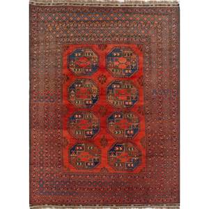 Alfombras de Lana Anudadas a Mano Kiaan, Diseño Geométrico Abstracto Rojo y Naranja, para el Hogar, Entrada, Pasillo, Rectángulo de 9x12, para Adolescentes - Product Image 1