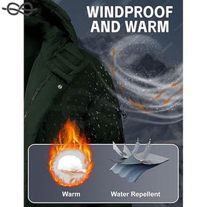 Veste matelassée à capuche pour hommes, manteau matelassé long et chaud pour l'hiver, coupe-vent, fermeture éclair complète, vêtements d'extérieur épais avec 4 poches par temps froid - Product Image 3