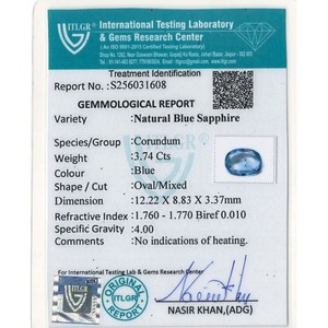 บลูแซฟไฟร์ 3.74 กะรัต พลอยธรรมชาติเจียระไนทรงเหลี่ยม สีน้ำเงินเข้ม  ได้รับการรับรองจาก IGI  ขัดเงาด้วยความร้อน ขนาด 10 มม. 8 มม. มีตัวเลือกให้เลือก - Product Image 4
