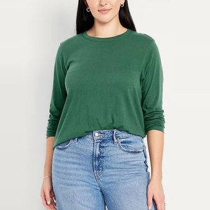 Nuevo Diseño, Mangas Largas, Corte Regular, Ajuste Delgado, Estilo Vintage, Personalizado, Liso, Ropa de Moda, Transpirable, 100% Algodón, Camiseta de Manga Larga para Mujer - Product Image 1
