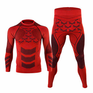 Custom Womens And Mens Red Compression <b>Sports</b> Set Seamless <b>Long</b> <b>Sleeve</b> Workout Shirt & Athletic Leggings - Product Image 1