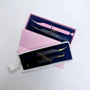 Pince à épiler professionnelle GETUP BROSONS IMPEX en acier inoxydable 10 mm, antistatique, pour isolation de volume, pointe noire/dorée rose, pour cils lisses - Product Image 6