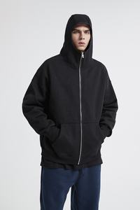 Unisex 100% Cotton Winter <b>Zip</b>-Up <b>Hoodie</b> for Men & <b>Women</b> Stylish High Street Vintage Design Breathable Quick Dry <b>Black</b> - Product Image 2
