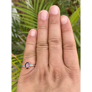 925 <b>Silver</b> Natural <b>Garnet</b> Oval Cut Women's Classic Gemstone <b>Ring</b> Engagement Prong Setting Platinum Fine Jewelry - Product Image 5