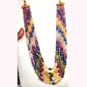 6 sợi Bangkok đa <span class=keywords><strong>Sapphire</strong></span> 4-6mm hình bầu dục MỊN HẠT 720 CTS 18-20 inch bán buôn Nhà Máy Giá <span class=keywords><strong>Sapphire</strong></span> lỏng Hạt - Product Image 3