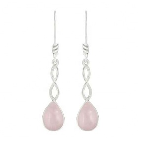 Boucles d'oreilles en pierres précieuses en quartz rose gracieux Boucles d'oreilles en forme de poire en argent sterling massif 925 pour femmes et filles Boucles d'oreilles en argent - Product Image 1