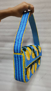 Sac à main en cuir bleu citron à perles, entièrement fait à la main en Inde, pochette de luxe artisanale pour femmes, sac à main pour soirée d'été - Product Image 3