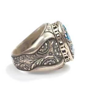 925 Sterling Silver Men's <b>Ring</b> with <b>Turquoise</b> Blue Zircon Stone Bezel Setting Rhodium Plating Fine Jewelry for Everyday Wear - Product Image 3