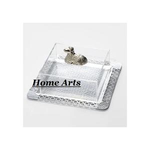 Bandeja de postre martillado de acero inoxidable de Color plateado de la mejor calidad con cubierta acrílica Bandeja para servir alimentos para el hogar - Product Image 1