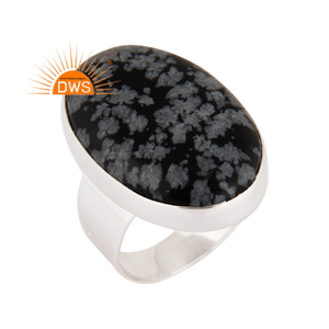 Anillo apilable de piedras preciosas de obsidiana de copo de nieve Natural de plata esterlina más vendido, fabricante de joyería personalizada - Product Image 1