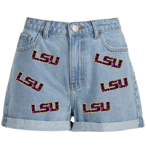 Custom Design <b>Women</b> Summer High Waist Jeans Rhinestones Casual <b>Loose</b> Fade Denim <b>Shorts</b> for Daily Denim Jeans <b>Shorts</b> - Product Image 2