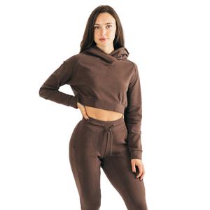 Sudadera con capucha recortada para mujer, manga larga, algodón peinado, tela de rizo, estilo de invierno, patrón de impresión 3D, logotipo propio de alta calidad - Product Image 1