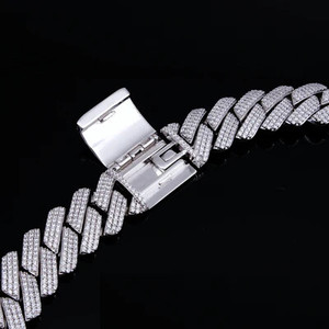 Joyería fina Plata de Ley 925 cadena de eslabones cubanos VVS Moissanite diamante 3 filas 15mm 20mm estilo Hip Hop collar pulsera oro - Product Image 2