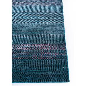 Tapis Konstrukt bleu tissé à la main en laine, bambou, soie, coton biologique et jute, motif rayé, rectangulaire, pour couloir ou chambre d'adolescents HWB-1004 - Product Image 4