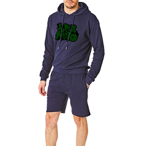 Premium <b>navy</b> blue streetwear Winter 2 Piece <b>men's</b> Set Plus Size Custom Manufacturer Terry <b>Men's</b> Outerwear <b>Hoodie</b> and shorts set - Product Image 1