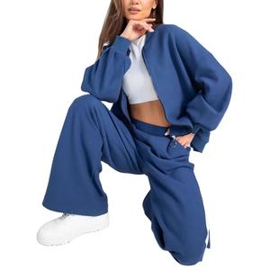 En gros personnalisé femmes survêtement coton polaire 2 pièces ensemble femmes sweat à capuche zippé survêtement 2026 - Product Image 2