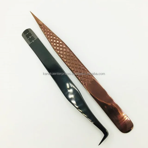 Pinzas Profesionales para Pestañas de Acero Inoxidable Color Oro Rosa, Herramienta de Extensión de Pestañas de Volumen Antimagnética de Precisión con Punta de Fibra Negra - Product Image 3
