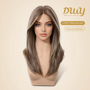 Willa DWY Pre-cut U Part Diamond Lace Long-Length <b>Wig</b> Icy Bronde Highlighted Layer-Cut Curly Hair Glueless Synthetic New Arrival - Product Image 5