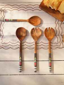 Ensalada de madera natural pulida, sopa y cuchara de fruta, juego de cuchara de servidor, acabado pulido de madera natural, diseño simple, juego de ensalada reutilizable - Product Image 5