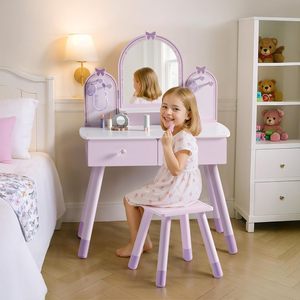 Set de tocador morado para niñas, mesa de maquillaje con espejo, silla y almacenamiento, tocador para niñas pequeñas a partir de 3 años - Product Image 4