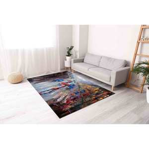 พรมลายวิวเมือง: ผู้หญิงกับร่มสีแดง พรมศิลปะสมัยใหม่ พรมขนนุ่ม - Product Image 2