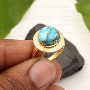 New Arrival Natural Blue Copper Turquoise Ring 925 Sterling <b>Silver</b> Bohemian Navajo 18K Gold Plated Eternity Vermeil Fine Jewelry - Product Image 5