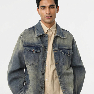 Men's Washed <b>Denim</b> Jacket Casual Loose Fit Turn-down Collar Button-up Solid Color Cotton <b>Coat</b> for Autumn - Product Image 5